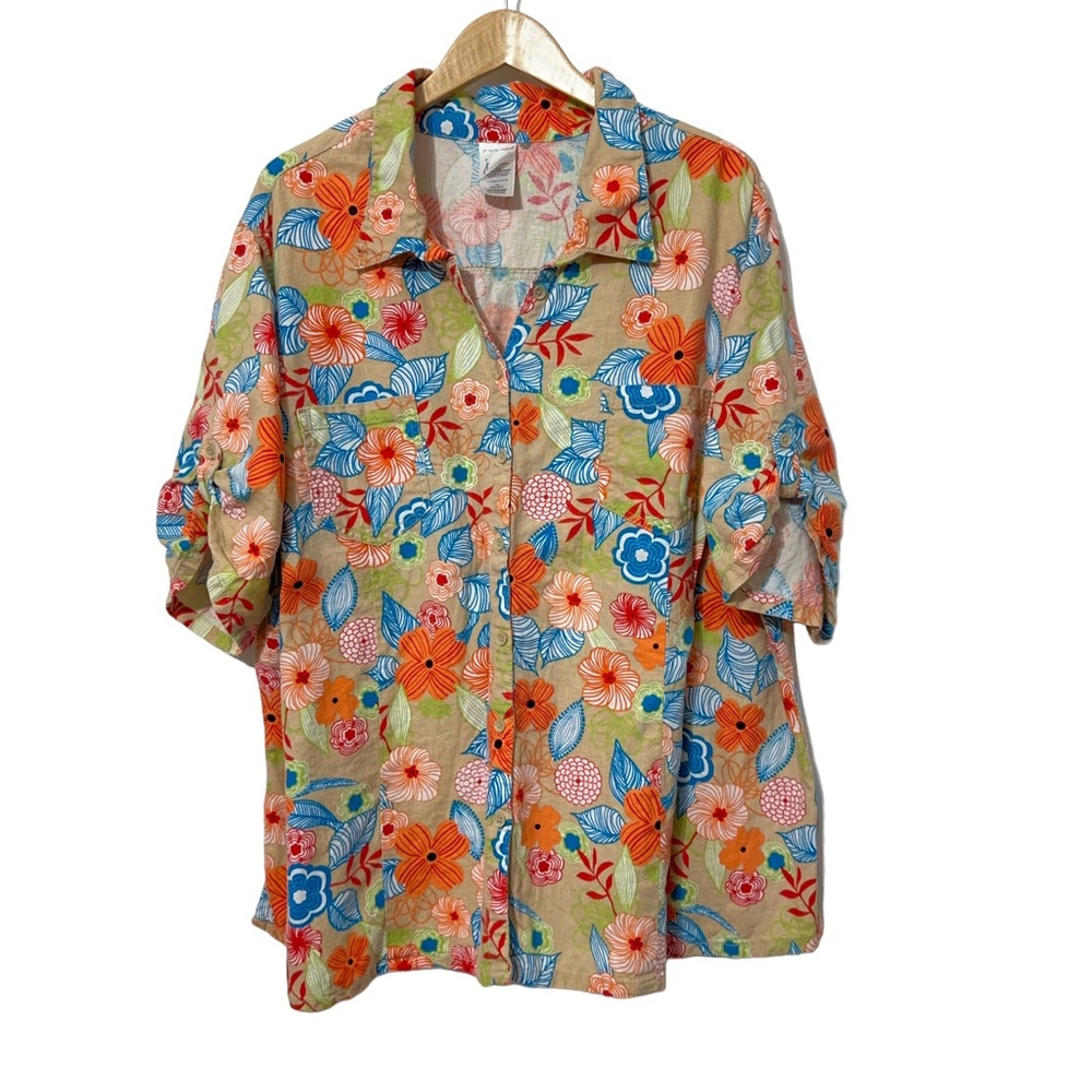 Just My Size Linen Shirt Womens Plus Size 4X Spring Floral - Picture 6 of 6